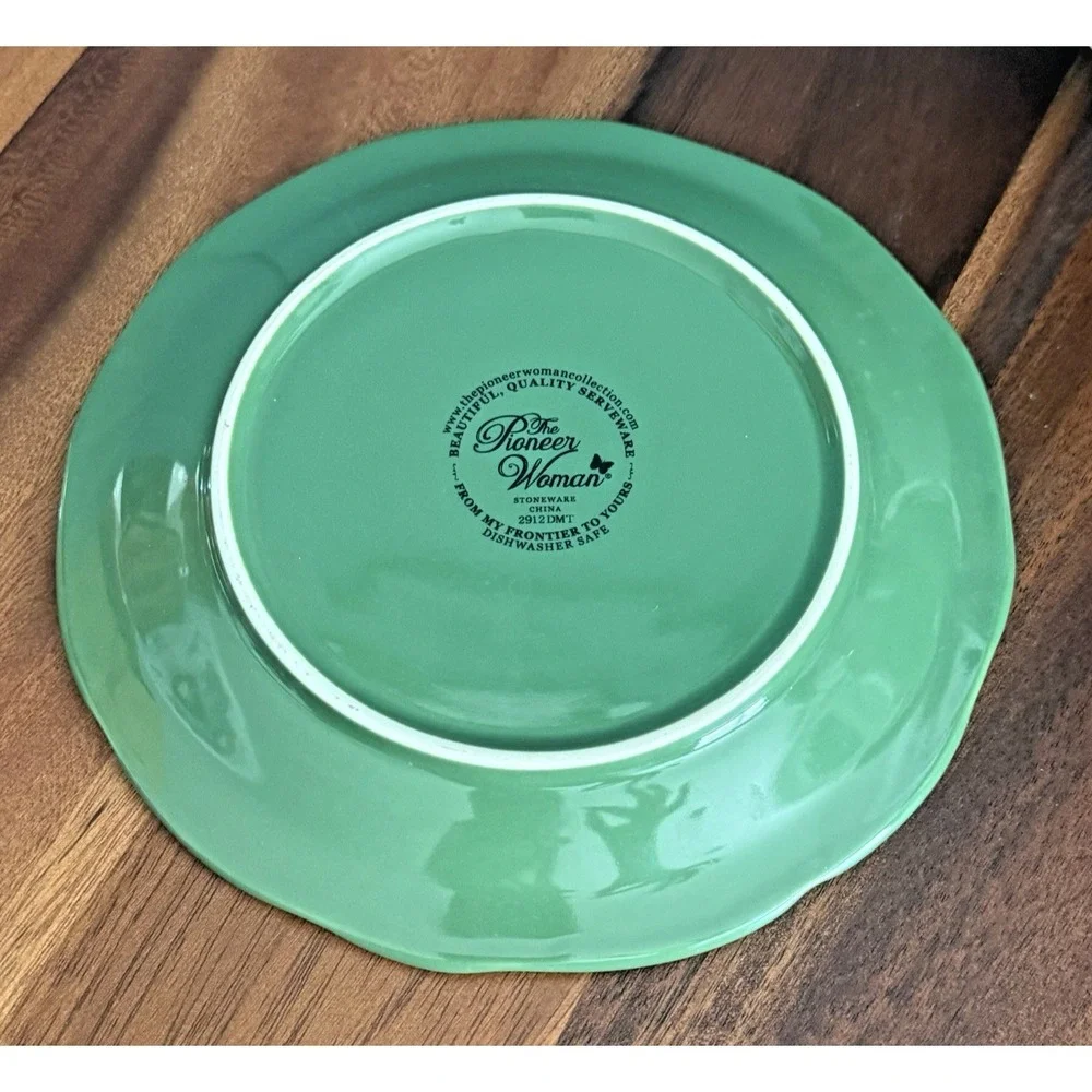 Pioneer Woman Rose Shadow Green Ceramic Berry Colander Strainer with Drip Plate